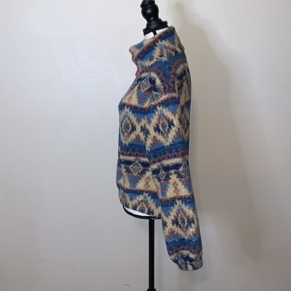 SO tribal native print 1/2 button pullover fleece sweatshirt - Picture 3 of 6